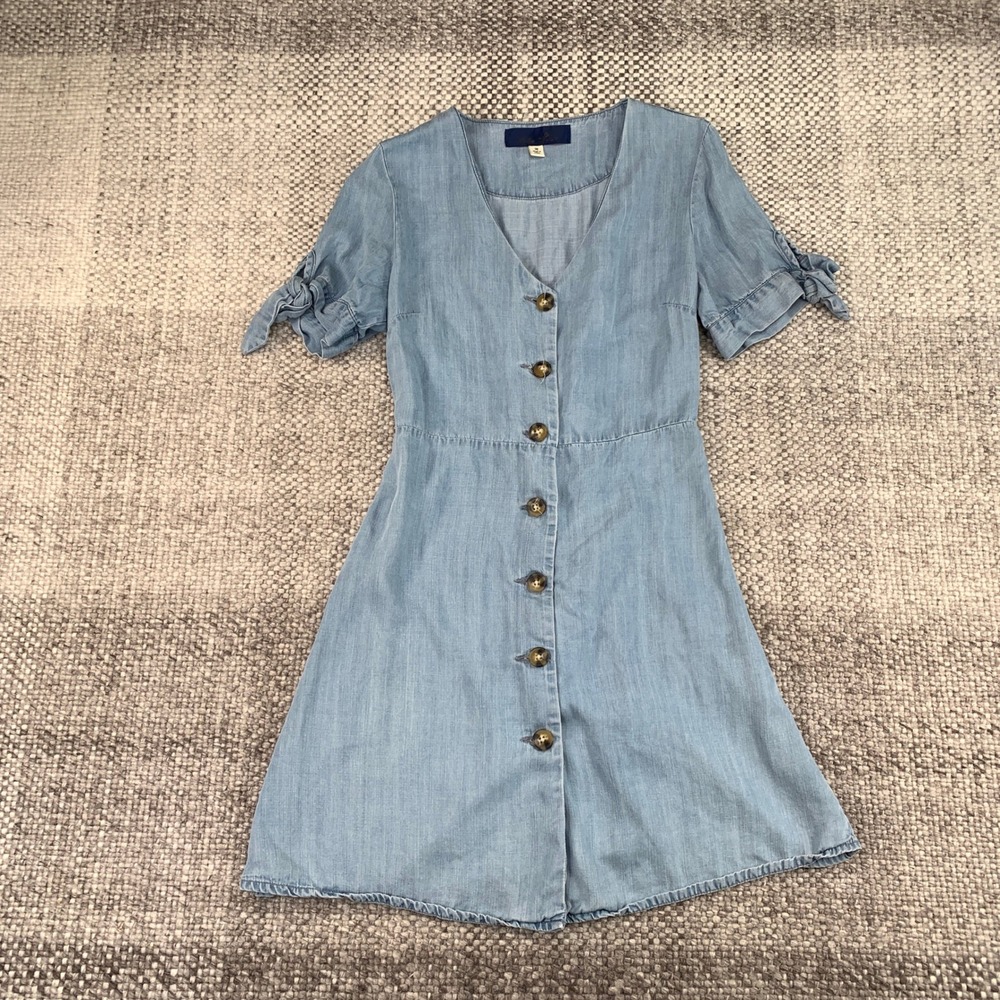 Blue Rain Dress Women Size M Light Blue Button Front Lace Up Back Lyocell